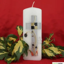 Clearance weiße Trauerkerze, Gedenkkerze "In stiller Trauer", groß, silber-gold verziert, personalisierbar Trauerkerzen