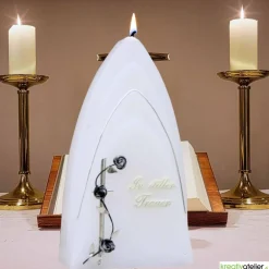 Outlet Weiße Trauerkerze In stiller Trauer mit Kreuz in antik silber, Formkerze, Gedenkkerze, Trauerkerze personalisierbar Trauerkerzen