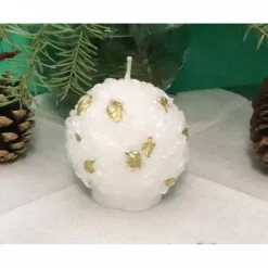 Online Weiße Weihnachtskerze mit Rosen und goldenen Blättern Kerzen & Beleuchtung