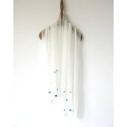 Outlet Weißer Mohair Schal mit blauen Blüten, gestrickte Stola Hochzeit, festliches Tuch für die Braut, Sommer Schultertuch Brautstolen & -Boleros
