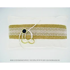 Best Weißes Ringkissen mit Spitze und Sackleinen, 24x14 cm – Handgemachtes Unikat für die Hochzeit Ringkissen