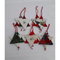 Baumschmuck|Beate Modell Beckum Weihnachtanhänger Sterne aus Baumwollstoff in Rot oder Blau