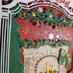 Weihnachtskarten|Rosarium Weihnachten am Kamin aufwändige Weihnachtskarte Fensterkarte feine Handarbeit
