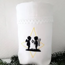 Hot Weihnachten Lichtbeutel Geschenkbeutel Engel und Fee im Stern als Scherenschnitt GESTICKT Leinen Baumwollspitze Kerzen & Beleuchtung