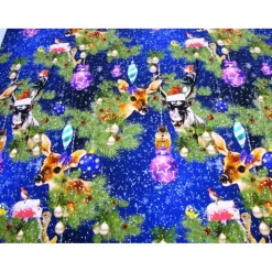 Weihnachtsstoffe|Modeatelier-Hildegard Weihnachten Panel Jersey Stoff Rehkitz Hirsch Kugeln Blau – Digitaldruck Baumwolle Oeko-Tex
