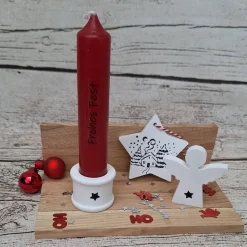 New "Weihnachten to Go" Geschenkset in Holzbox ~ Stabkerze mit Kerzenständer und Deko ~ Engel ~ Anhänger Stern Weihnachtsgeschenke