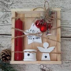 New "Weihnachten to Go" Geschenkset in Holzbox ~ Stabkerze mit Kerzenständer und Deko ~ Engel ~ Anhänger Stern Weihnachtsgeschenke