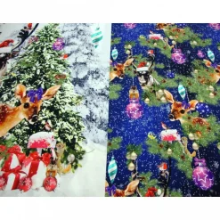 Weihnachtsstoffe|Modeatelier-Hildegard Weihnachten-Panel Digitaldruck Jersey Stoff Rehkitz Hirsch Kugeln blau – Baumwolle Jersey Weihnachtsstoff Oeko-Tex