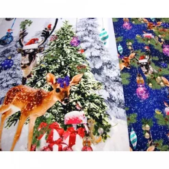 Weihnachtsstoffe|Modeatelier-Hildegard Weihnachten-Panel Digitaldruck Jersey Stoff Rehkitz Hirsch Kugeln blau – Baumwolle Jersey Weihnachtsstoff Oeko-Tex