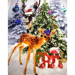 Weihnachtsstoffe|Modeatelier-Hildegard Weihnachten-Panel Digitaldruck Jersey Stoff Rehkitz Hirsch Kugeln blau – Baumwolle Jersey Weihnachtsstoff Oeko-Tex