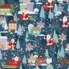 Outlet Weihnachten-Stoffe Baumwolldruck – Weihnachtsmann mit Schlitten auf jeansblau, Meterware, Weihnachtsstoffe, 100% Baumwolle Weihnachtsstoffe