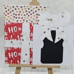 Weihnachtskarten|Kleine Schätze Weihnachtliche A6-Grußkarte mit Gutscheinfach – Rotes Geschenkdesign mit Sternen-Schleife & Umschlag