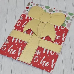 Clearance Weihnachtliche A6-Grußkarte mit Gutscheinfach – Handgefertigte Geschenk-Karte mit goldfarbener Schleife & Umschlag Weihnachtskarten