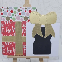 Clearance Weihnachtliche A6-Grußkarte mit Gutscheinfach – Handgefertigte Geschenk-Karte mit goldfarbener Schleife & Umschlag Weihnachtskarten