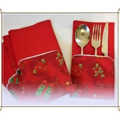 Tischdekoration|Afrosteff Weihnachtliche Bestecktasche für die Festtafel