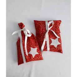 Geschenkverpackungen|Beate Modell Beckum Weihnachtliche Geschenktaschen 3er Set aus Baumwollstoff mit angenähtem Schleifenband