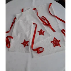 Geschenkverpackungen|Beate Modell Beckum Weihnachtliche Geschenktaschen 3er Set aus Baumwollstoff mit angenähtem Schleifenband