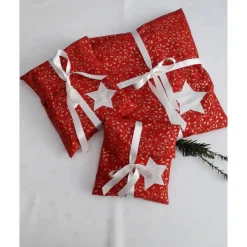 Geschenkverpackungen|Beate Modell Beckum Weihnachtliche Geschenktaschen 3er Set aus Baumwollstoff mit angenähtem Schleifenband