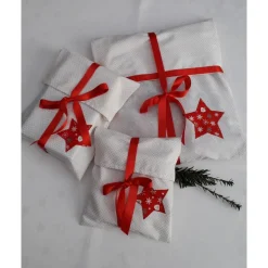 Geschenkverpackungen|Beate Modell Beckum Weihnachtliche Geschenktaschen 3er Set aus Baumwollstoff mit angenähtem Schleifenband