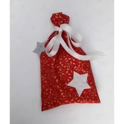 Geschenkverpackungen|Beate Modell Beckum Weihnachtliche Geschenktaschen 3er Set aus Baumwollstoff mit angenähtem Schleifenband