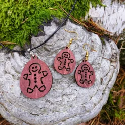 Online Weihnachtliche Holz-Ohrringe & Kette "Lebkuchenmann" – natürlicher Schmuck, handgemacht Weihnachtsaccessoires