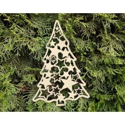 Weihnachtsdeko|Hübsches Aus Holz Weihnachtsbaum mit Sternmuster aus Holz