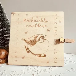 Adventskalender|Heerings Craft Cottage Weihnachtscountdown mit Mini-Wäscheklammer, Adventskalender, Weihnachtsdekoration aus Holz