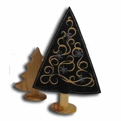 Online Weihnachtsdeko X-Mas bestickte Tannenbäumchen auf schwarzem oder grauem Filz mit Holzfuß weihnachtliche Dekoration Weihnachtsdeko