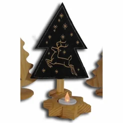 Sale Weihnachtsdeko X-Mas bestickte Tannenbäumchen auf schwarzem Filz mit Holzfuß weihnachtliche Dekoration Weihnachtsdeko