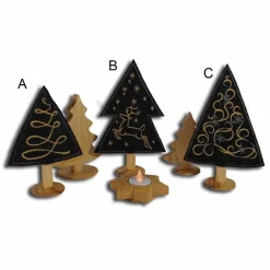 Sale Weihnachtsdeko X-Mas bestickte Tannenbäumchen auf schwarzem Filz mit Holzfuß weihnachtliche Dekoration Weihnachtsdeko