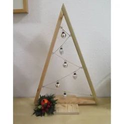 Sale Weihnachtsdekoration Holzbaum - natur - mit Kugeln in silber Weihnachtsdeko