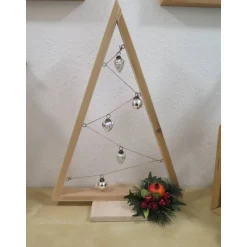 New Weihnachtsdekoration Holzbaum - natur - mit Kugeln in silber Weihnachtsdeko