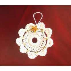 Best Weihnachts-Häkelkränzchen in weiß mit Perlen und Sternchen verziert Baumschmuck
