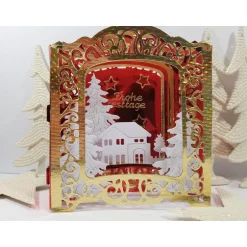 Weihnachtskarten|Rosarium Weihnachtskarte Aufstellkarte rot gold glänzend Diorama dreidimensional