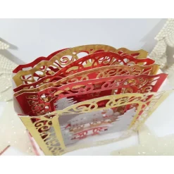 Weihnachtskarten|Rosarium Weihnachtskarte Aufstellkarte rot gold glänzend Diorama dreidimensional