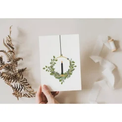 Clearance Weihnachtskarte Eukalyptuskranz A6 weihnachtliche Grußkarte - Türkranz Zweige Kerze Weihnachtskarte - Postkarte minimal Weihnachtskarten