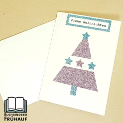 Weihnachtskarten|Buchbinderei Frühauf Weihnachtskarte Frohe Weihnachten Glitzer Baum