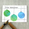 Weihnachtskarten|ZWEIFARBIG Weihnachtskarte handgezeichnet **Kugeln1** von Einzelstück XMAS