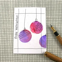 Weihnachtskarten|ZWEIFARBIG Weihnachtskarte handgezeichnet **Kugeln3** von Einzelstück Weihnachtsgruß