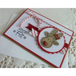 Sale Weihnachtskarte, Klappkarte in weiß/rot mit Elchkopf Weihnachtskarten