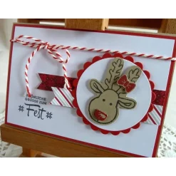 Sale Weihnachtskarte, Klappkarte in weiß/rot mit Elchkopf Weihnachtskarten