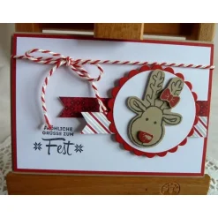 Sale Weihnachtskarte, Klappkarte in weiß/rot mit Elchkopf Weihnachtskarten