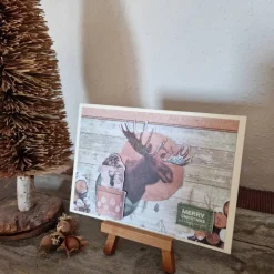 Sale Weihnachtskarte mit Elch - Geschenk - Merry Christmas - Holz Weihnachtskarten