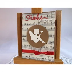Weihnachtskarte mit Notenpapier, Himmelsbote und Satinband Weihnachtskarten