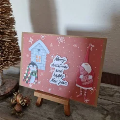 Weihnachtskarten|Teufelinchens_Ideen_Shop Weihnachtskarte mit Weihnachtsmann - Pinguin - Schneeflocken
