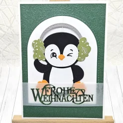Weihnachtskarten|Kleine Schätze Weihnachtskarte Pinguin mit Ohrenschützern in Grün – handgemachte Karte Frohe Weihnachten im Format A6