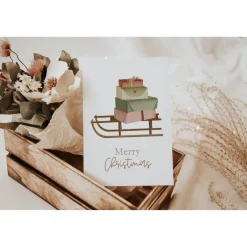 Hot Weihnachtskarte Schlitten mit Geschenken - weihnachtliche Grußkarte Weihnachtsschlitten Weihnachtskarte - Grußkarte Weih Weihnachtskarten