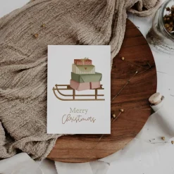 Hot Weihnachtskarte Schlitten mit Geschenken - weihnachtliche Grußkarte Weihnachtsschlitten Weihnachtskarte - Grußkarte Weih Weihnachtskarten