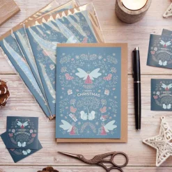 Weihnachtskarten|Witchy Things by Carasusan Weihnachtskarte 'Winterelfen' hellblau mit Umschlag aus Kraftpapier und Siegel | DinA6 | umweltfreundlich