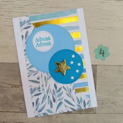 Clearance Weihnachtskarten mit goldfarbenen Holzstern • Blau & Winterdesign Weihnachtskarten